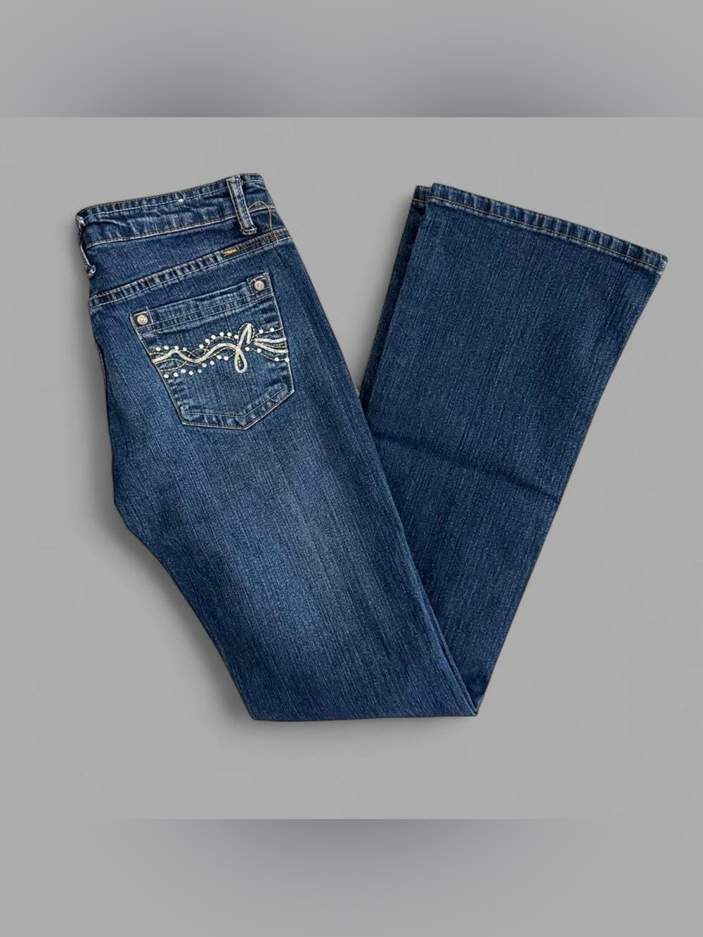 Vintage Y2K L2 Low Rise Flared Dark Faded Wash Denim Jeans Size 3
